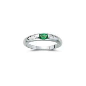   Diamond & 0.16 Cts Emerald Stack Band in 14K White Gold 5.5 Jewelry