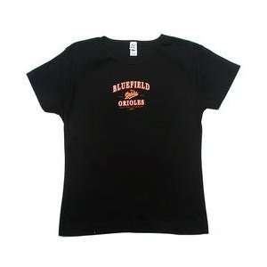 Time Sports Bluefield Orioles Womens Daisy Babydoll Tee   Black Extra 