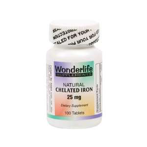  Natural Chelated Iron, 25 mg 100 Tablets Health 