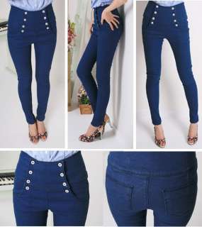 DOUBLE BUTTON HIGH WAIST skinny jeans 25 26 27 28 29 30  