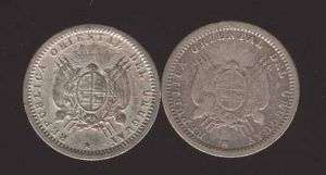 URUGUAY SCARCE SET 2 SILVER COINS 10 CENTS 1877/93  