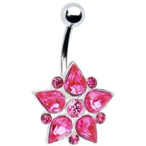 Pink Gem Teardrop Flower Belly Ring Jewelry