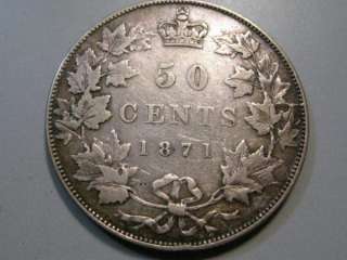 1871 Fifty Cent Silver Coin. Canada. VF+ Low Mint; 200k  