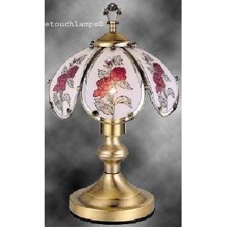  8 Panel Table Touch Lamp Tiffany Antique Rose with Brass 