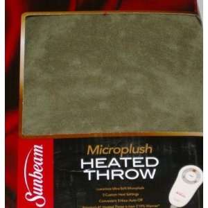  Sunbeam Heated Green Microplush Throw Blanket Electric 