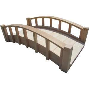 Japanese Wood Garden Bridge with Arched Railings, Natural, 4 Long 