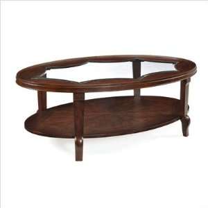   Chestnut Finish Wood and Glass Oval Cocktail Table Furniture & Decor