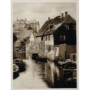  1924 Boats House Waterfront Aarhus Denmark Photogravure 