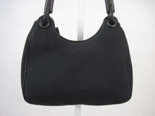 AUTH. GUCCI Black Canvas & Bamboo Classic Handbag  