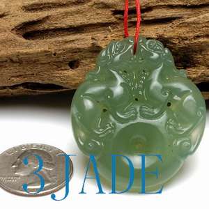 Natural Xiu Yu / Xiu Jade / Serpentine Lions / Foo Dogs Pendant  