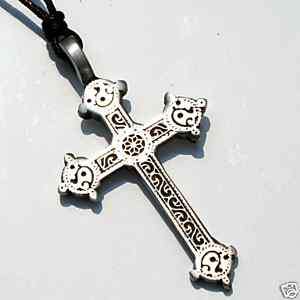 21C Christian CROSS Silver PEWTER Lg PENDANT Necklace  