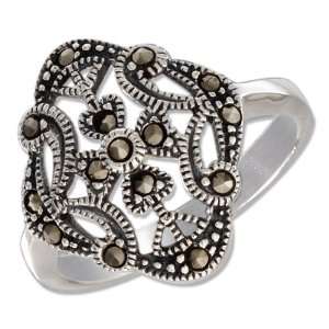    Sterling Silver Scrolled Filigree Marcasite Ring (size 08) Jewelry