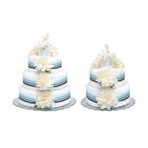  Bloomers Cream Dahlias With Blue Stripes Diaper Cake 3 