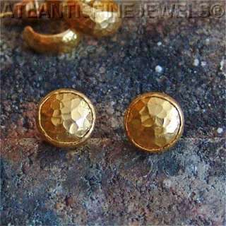 24K HAMMERED SOLID GOLD DESIGNER STUD BUTTON EARRINGS BY OMER  