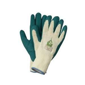   yellow knit gloves, puncture & abrasion resistant green rubber palm