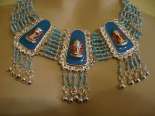 Ancient Egyptian King Tut Enameled Set Necklace & Earrings Vintage 