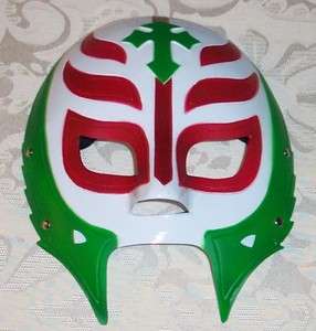 WWE Rey Mysterio Kids Sz Green/White Plastic Face MASK  