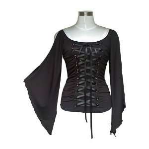  Gothic Victorian Lace up Corset Top w/ Fairy Sleeves 6/S 