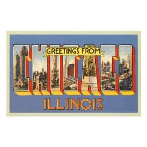  Greetings from Chicago. Illinois Travel Premium Poster 