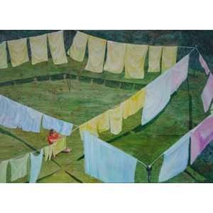  Laundry   24x36 Acrylic on Rice Paper on Canvas