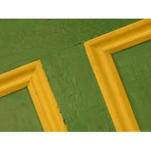  Close up of a Green Door with Yellow Trim Photographic 