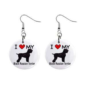  I Love My Black Russian Terrier Button Earrings 