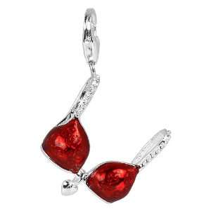 Charm red bikini top, 925 Sterling Silver Charms Pendant with Lobster 