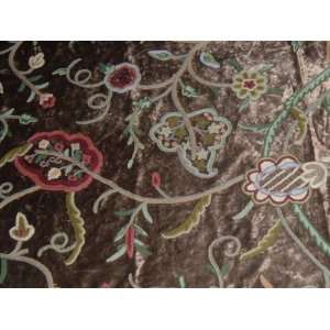  Crewel Fabric Lotus Modern Brown Cotton Viscose Velvet 