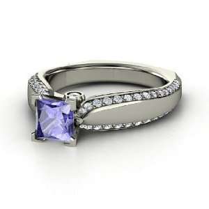  Aurora Ring, Princess Tanzanite 14K White Gold Ring with 