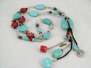 Nature Torquoise Red Coral Pandent Long Necklace  