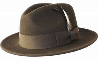 Mens Crushable Wool Felt Fedora Hat w/Feather Br HE04  