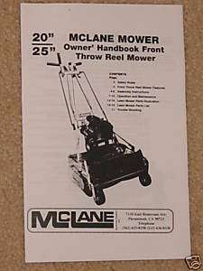 McLane Mower Front Throw Reel Owner Manual Illustd Part  