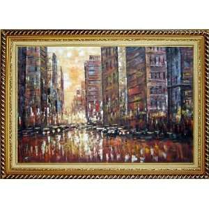  Modern Cityscape Night View Oil Painting, with Linen Liner 