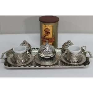   Coffee with Silver Plated Cappuccino Cups  Tray & Candy Cup Set Of 5
