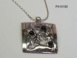   925 STERLING SOLID SILVER PENDANT CHAIN NECKLACE 3 BLACK ONYX DESIGNER