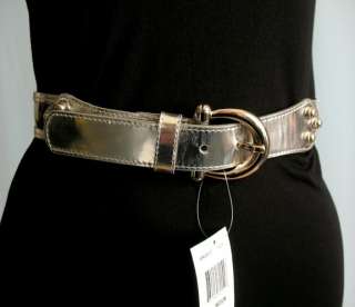 Via Spiga NEW Women Clear Silver Leather Belt Sz L $98  