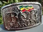bob marley metal belt buckle w name rastafarian flag design