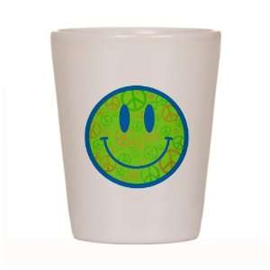    Shot Glass White of Smiley Face With Peace Symbols 