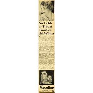  1929 Ad Vaseline Petroleum Jelly Cold Throat Sickness 
