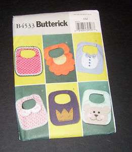Butterick Pattern #B4533 Baby Bibs   6 Designs  