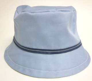AUTH COACH Light Blue Canvas Leather Trim Lined Bucket Hat Size Medium 