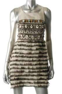 Alice & Olivia NEW Tiered Beige Versatile Dress Silk Embellished 2 