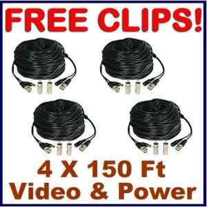 4x 150FT POWER VIDEO CCTV BNC SECURITY CAMERA CABLE b2c  