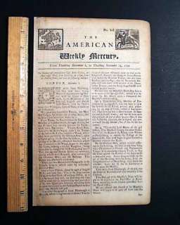 Rare PHILADELPHIA Pennsylvania 1735 Colonial Newspaper  
