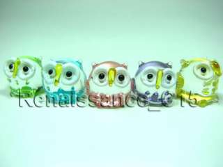 Figurine Animal Hand Blown Glass 5 Lovely Colorful Owl  