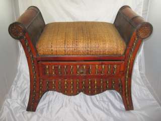 Vintage Asian Foot Stool Bench Seat Ottoman Home Decor Bamboo Remote 