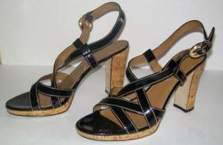Stylish TAHARI BLACK PATENT LEATHER, CORK HEEL Shoes, sz 10 M  