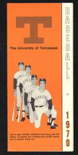 University Of Knoxville Tennessee 1970 UT Vols Baseball Schedule Phil 