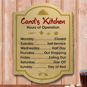 Personalized Kitchen Wall Sign Decor Hours of Operation Custom Name 