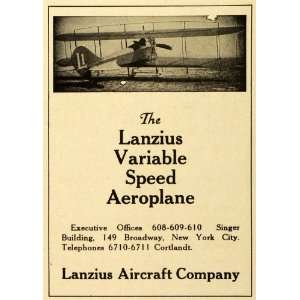  1918 Ad Lanzius Aircraft Variable Speed Aeroplane Vintage 